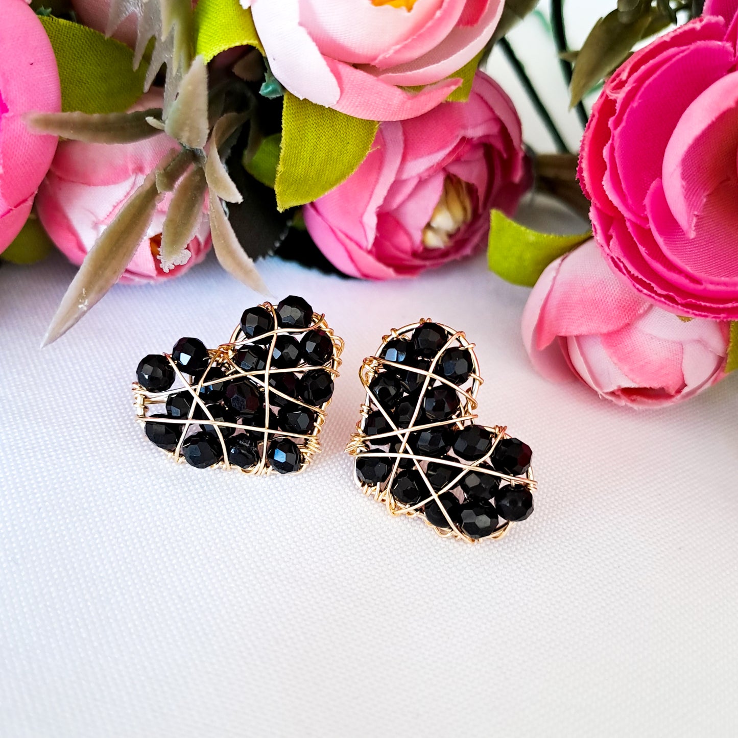 Aros con Forma de Corazón Rellenos con Cristales