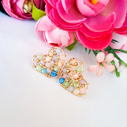 Aros Pequeños con Forma de Corazón Rellenos con Cristales
