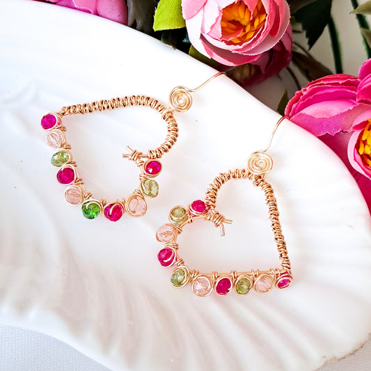 Aros en Forma de Corazón Mitad Entorchado Con Cristales